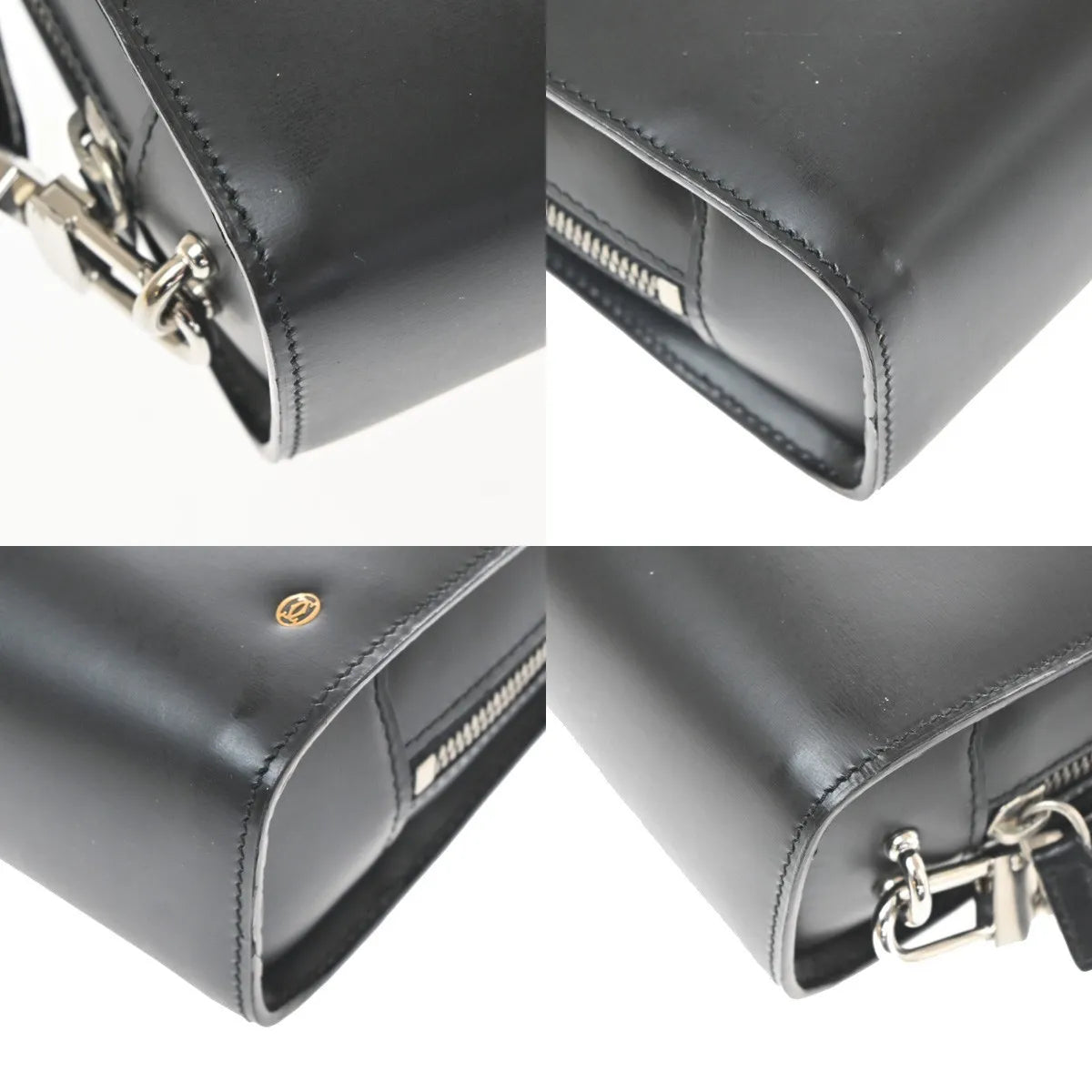 Cartier Pouch With A Handle Box Calf Black Leather Clutche & Pouche Bag (Pre-Owned)