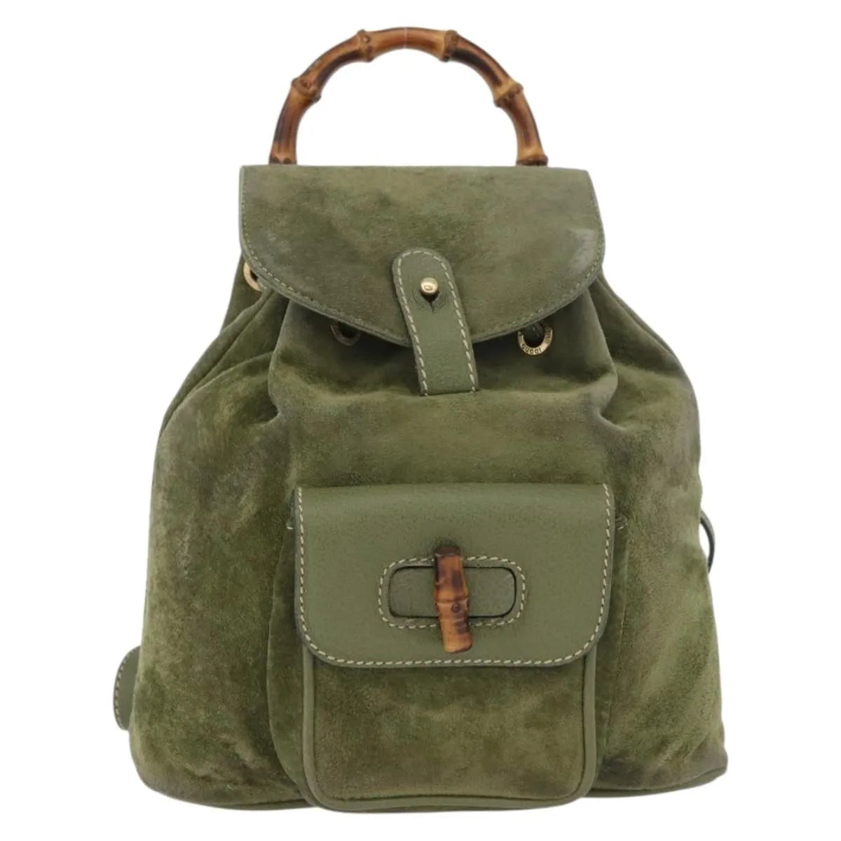 Gucci Gucci Bamboo Daim Khaki Leather Backpack Bag (Pre-Owned)