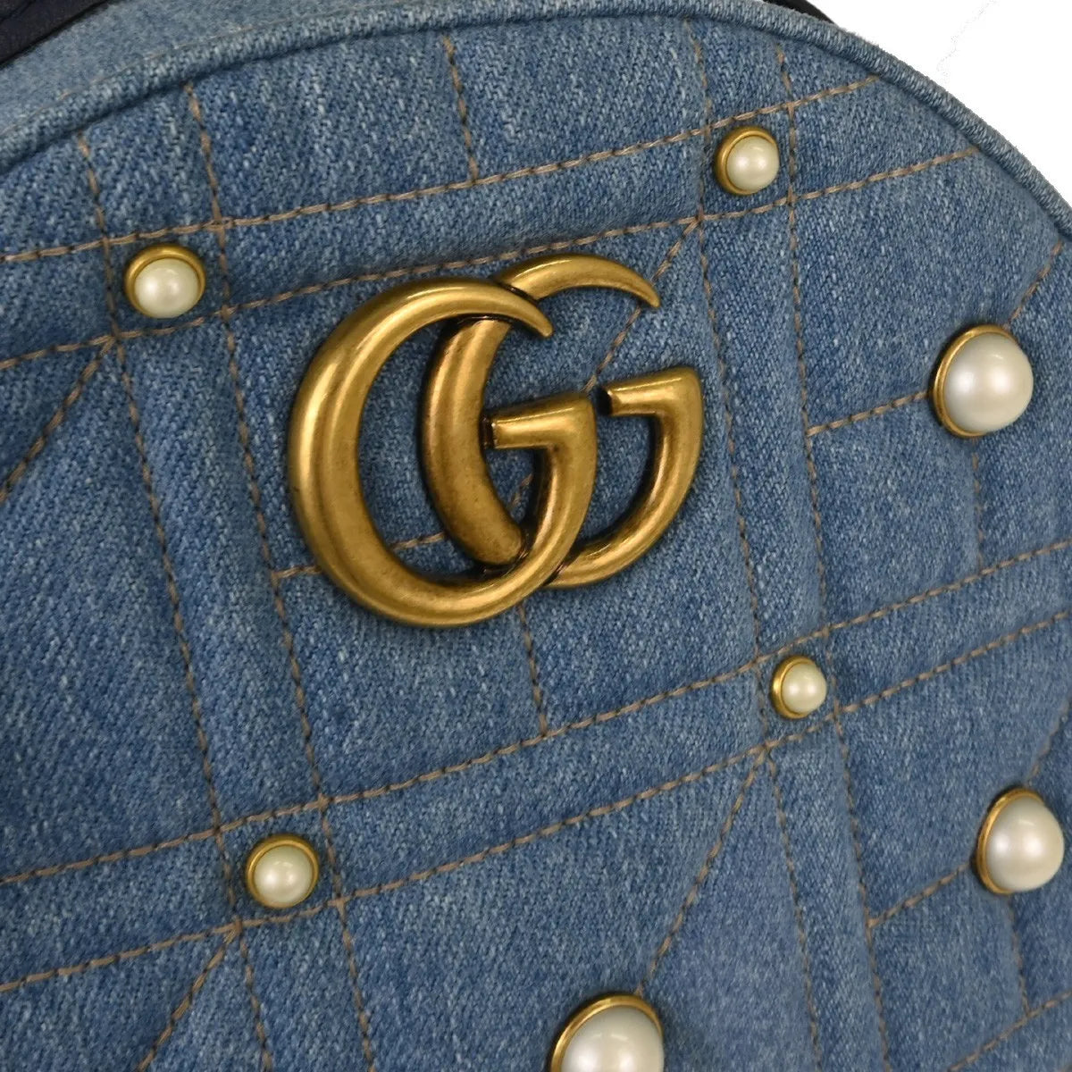 Gucci Backpack Embellished Wool Blue Denim_Jeans Backpack Bag (Pre-Owned)