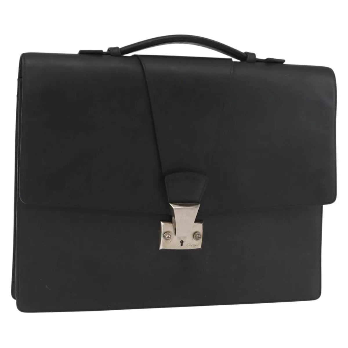 Cartier Vintage Briefcase Leather Black Leather Briefcase Bag (Pre-Owned)