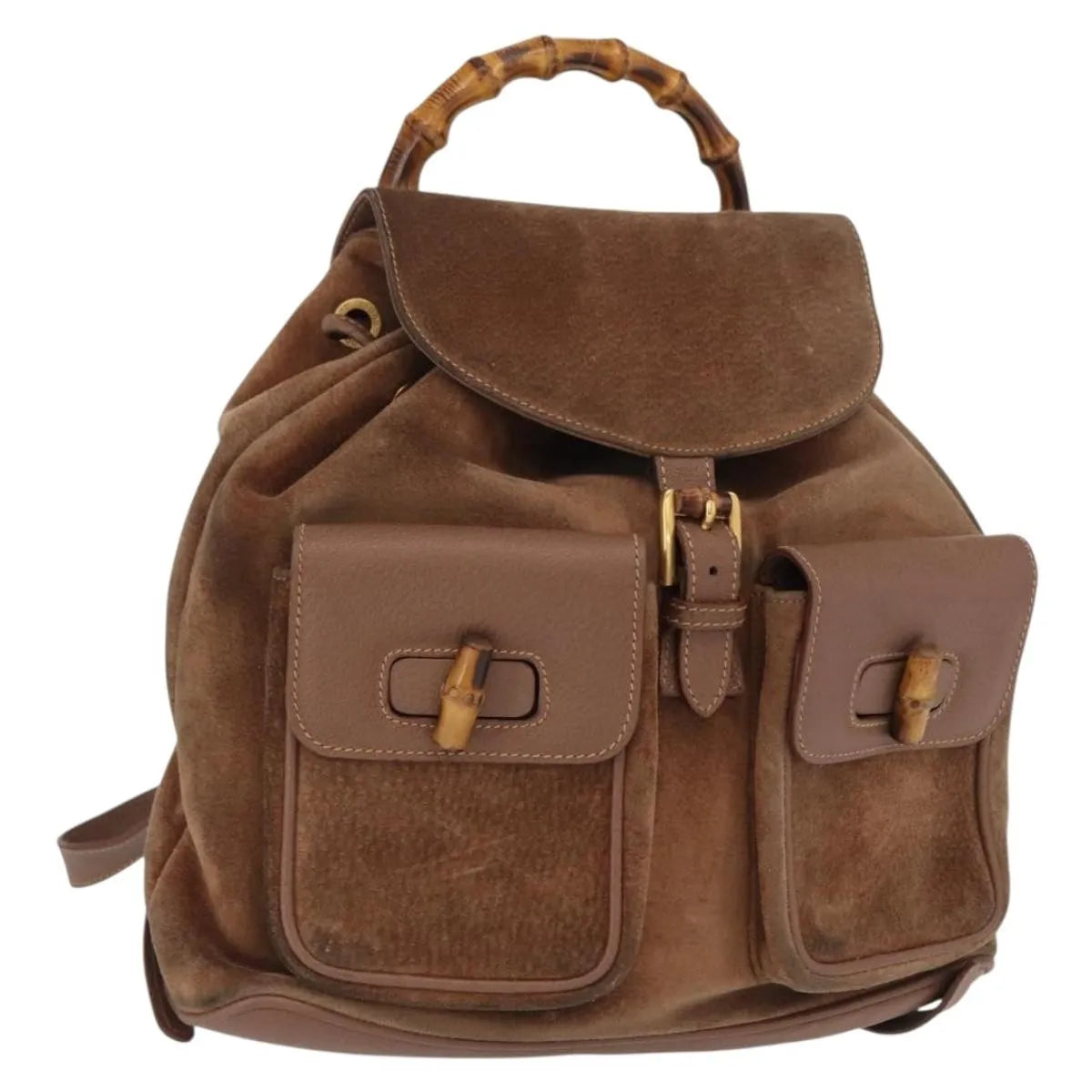 Gucci Vintage Bamboo Suede Brown Suede Backpack Bag (Pre-Owned)