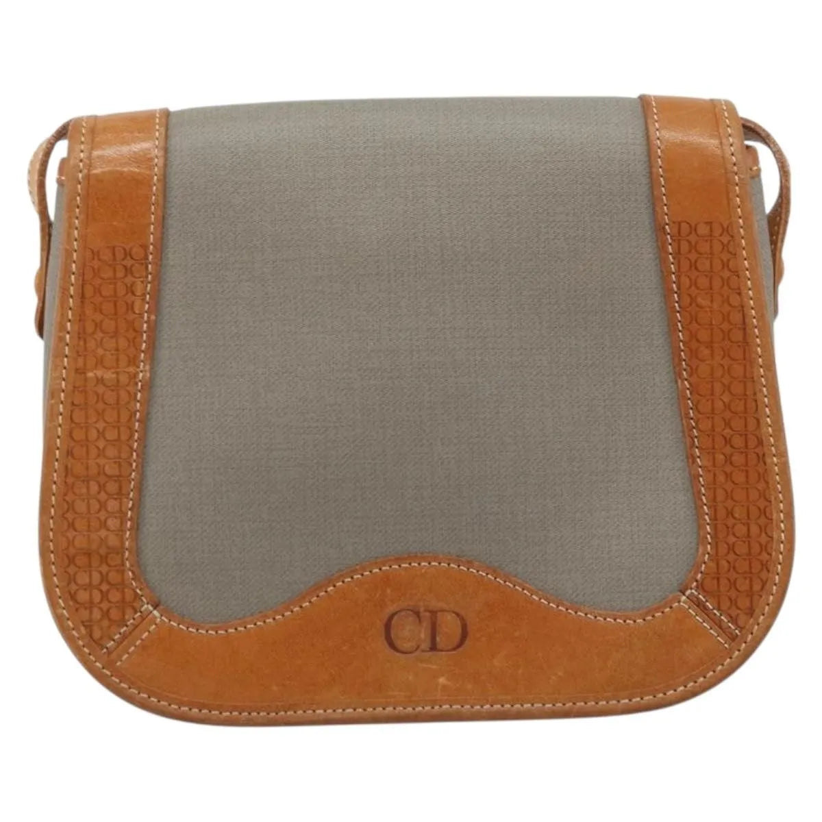 Christian Dior Cd Shoulder Bag Canvas And Leather Gray Canvas Shoulder Bag Bag (Pre-Owned)