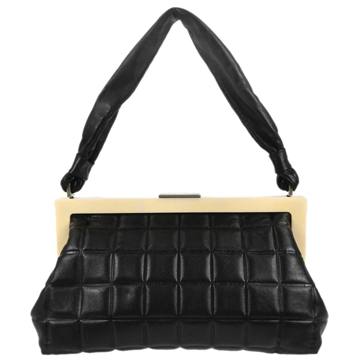 Chanel Chocolate Bar Frame Quilted Lambskin Black Leather Shoulder Bag Bag (Pre-Owned)