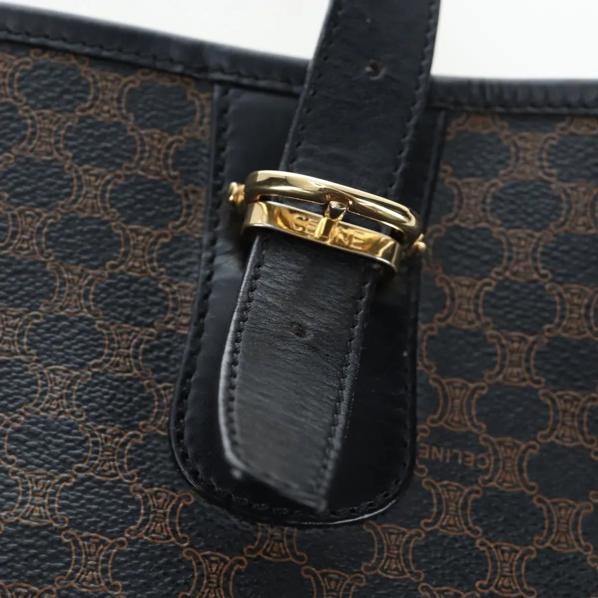 Celine C Macadam Tote Pvc Leather/ Macadam Canvas Black Pvc Shoulder Bag Bag (Pre-Owned)