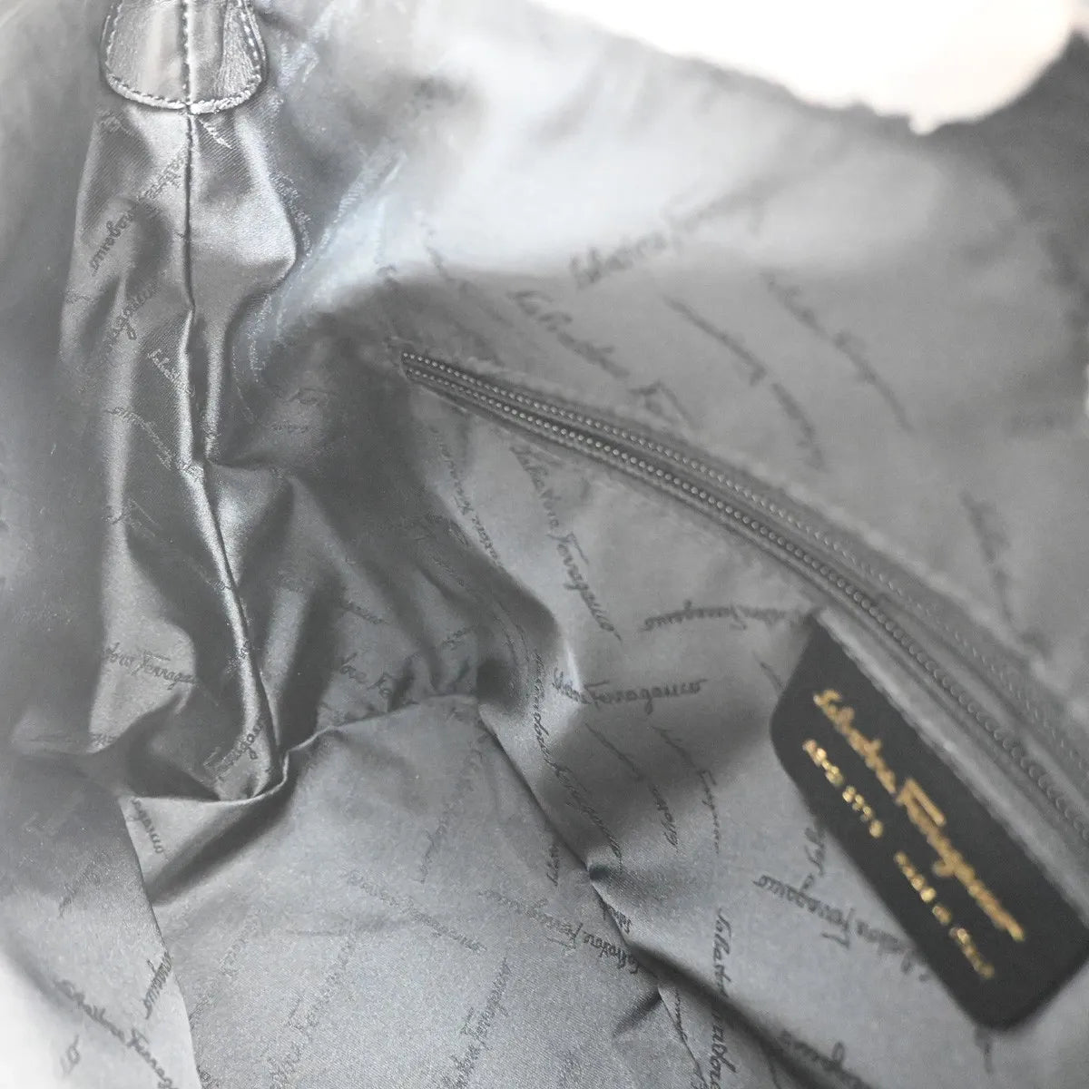 Salvatore Ferragamo Gancini Zip Canvas Black Canvas Shoulder Bag Bag (Pre-Owned)