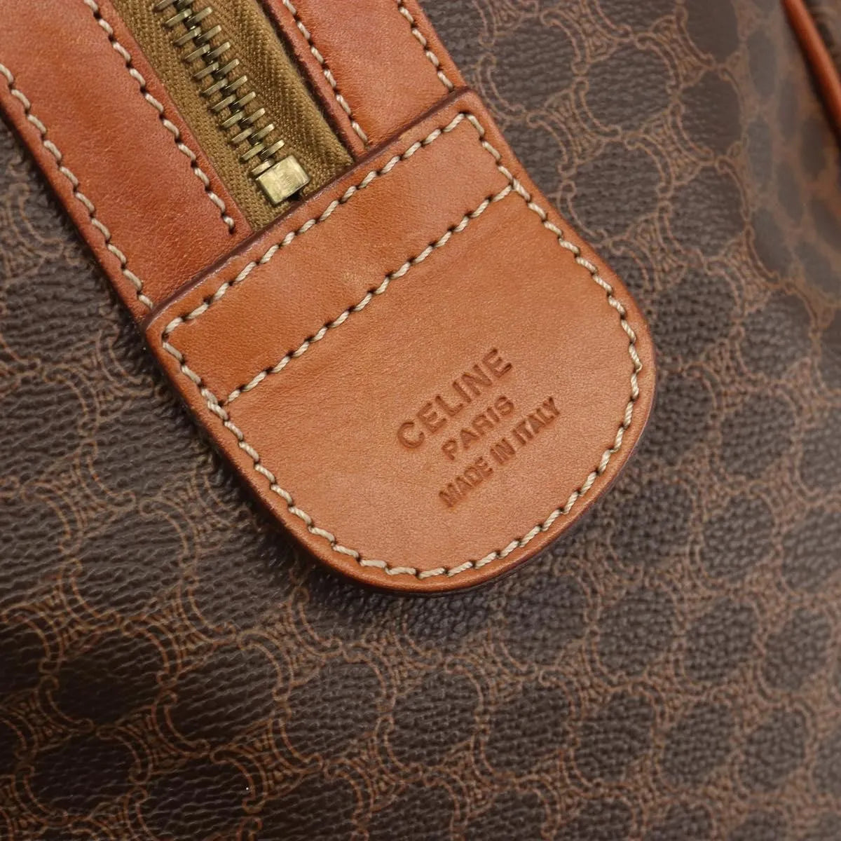 Celine Vintage Duffle Canvas And Leather Brown Canvas Travel Bag Bag (Pre-Owned)