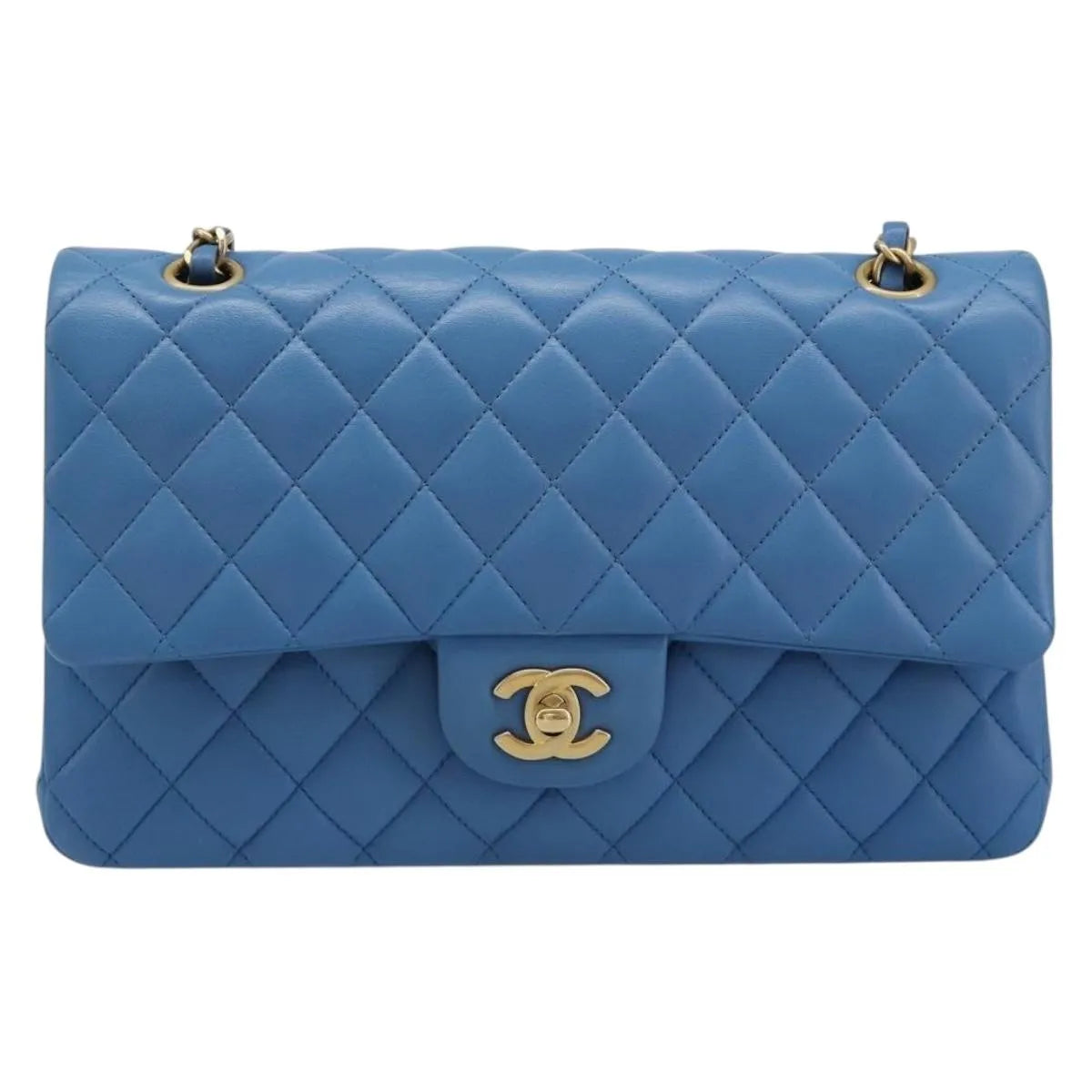Chanel Matelassé Lambskin Leather Blue Leather Handbag (Pre-Owned)