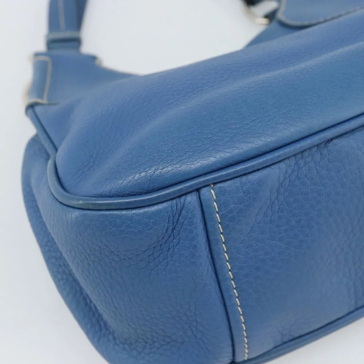 Prada Vitello Daino Convertible Tote Vitello Daino Blue Leather Handbag (Pre-Owned)