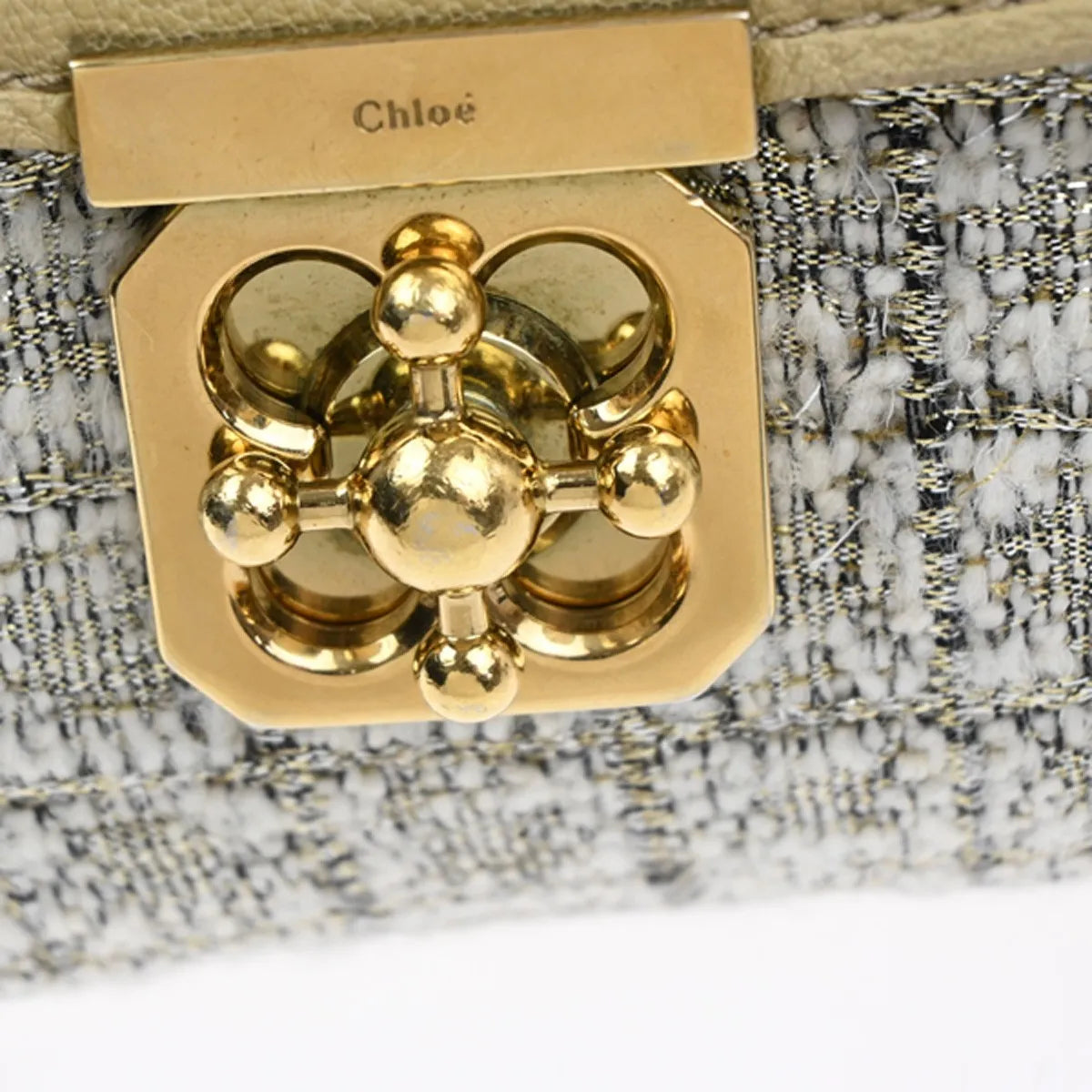 Chloe Elsie Tweed Leather Beige Tweed Shoulder Bag Bag (Pre-Owned)