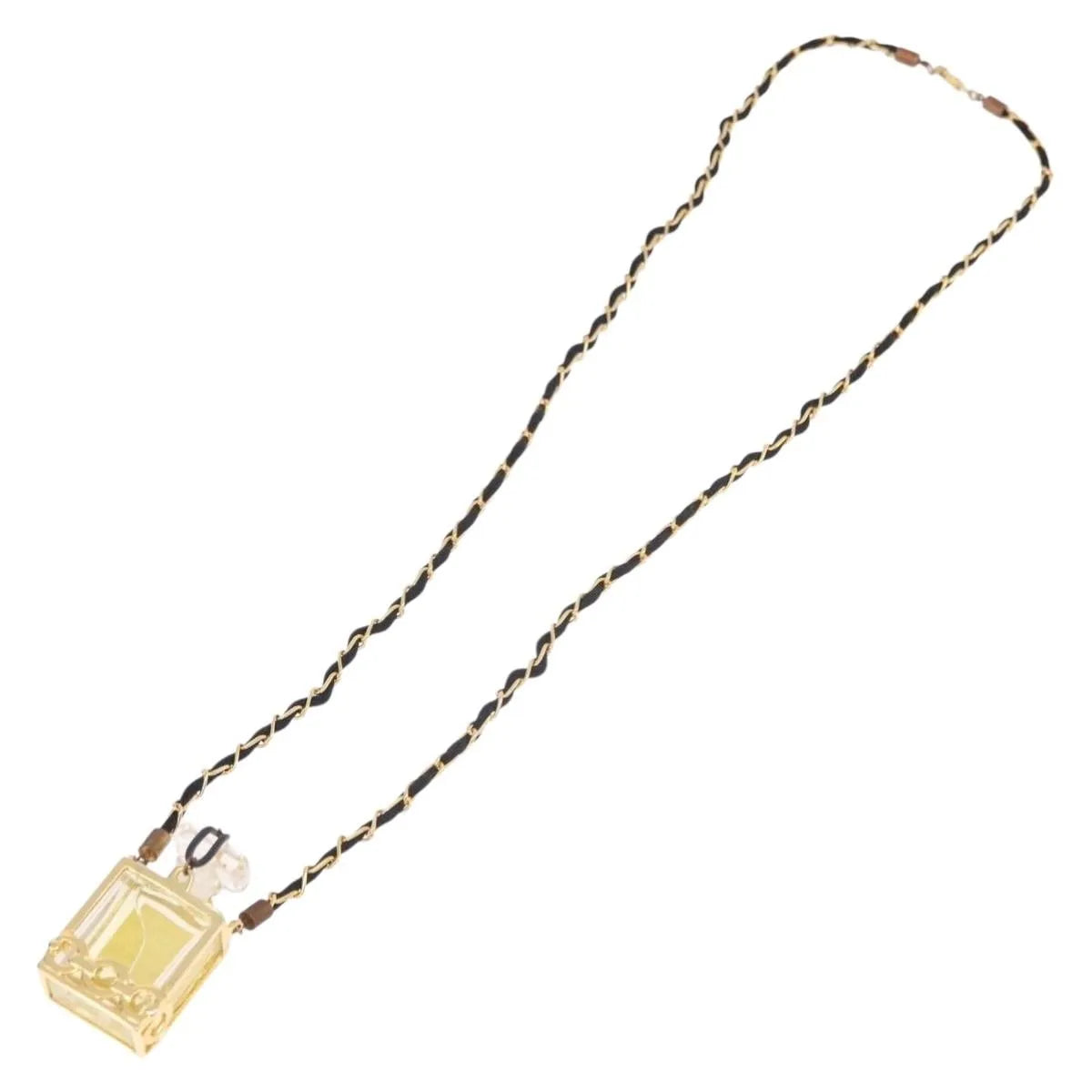 Chanel Cc Perfume Bottle Pendant Chain Long Metal With Leather, Crystals And Faux Pearl Gold Metal Necklace Jewelry (Pre-Owned)