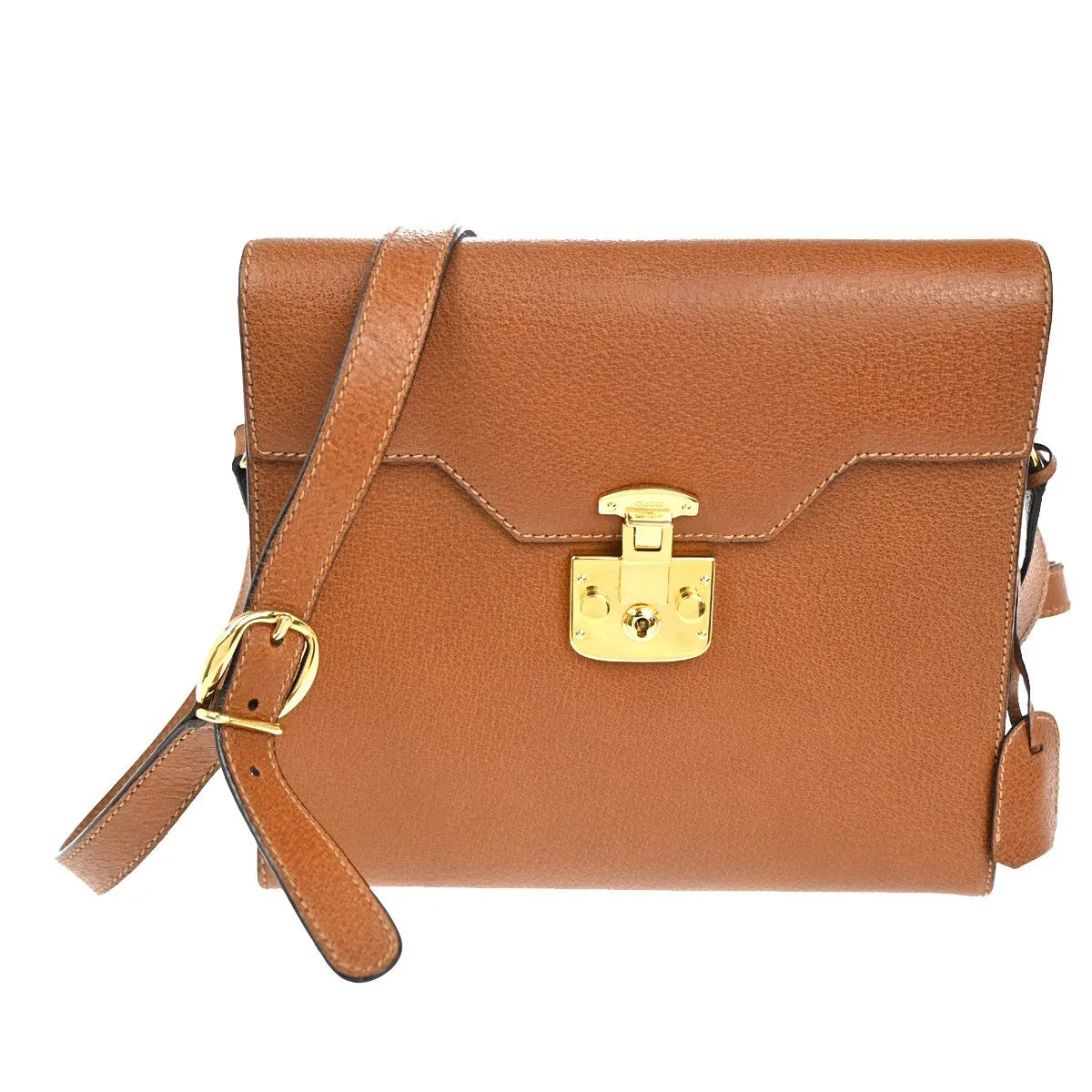 Gucci Vintage Lady Lock Top Handle Leather Brown Leather Shoulder Bag Bag (Pre-Owned)