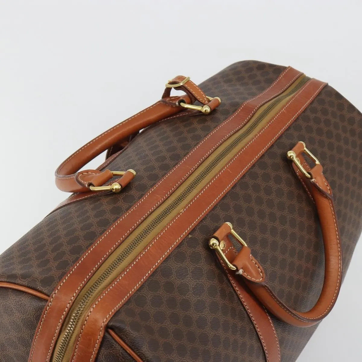 Celine Vintage Duffle Canvas And Leather Brown Canvas Travel Bag Bag (Pre-Owned)