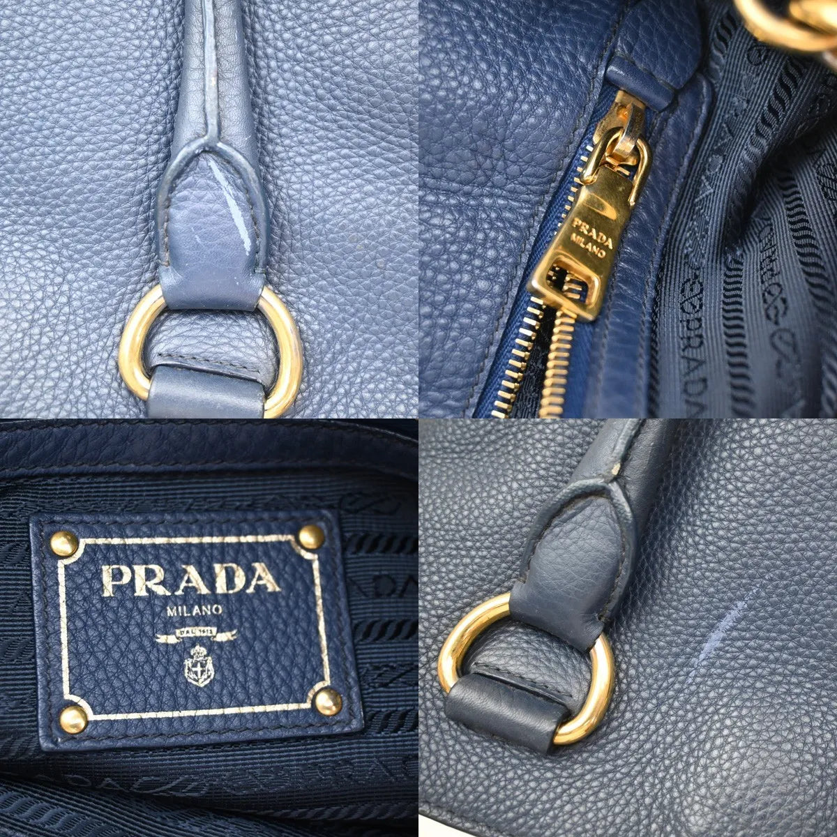 Prada Convertible Shopper Tote Vitello Daino Navy Leather Tote Bag Bag (Pre-Owned)