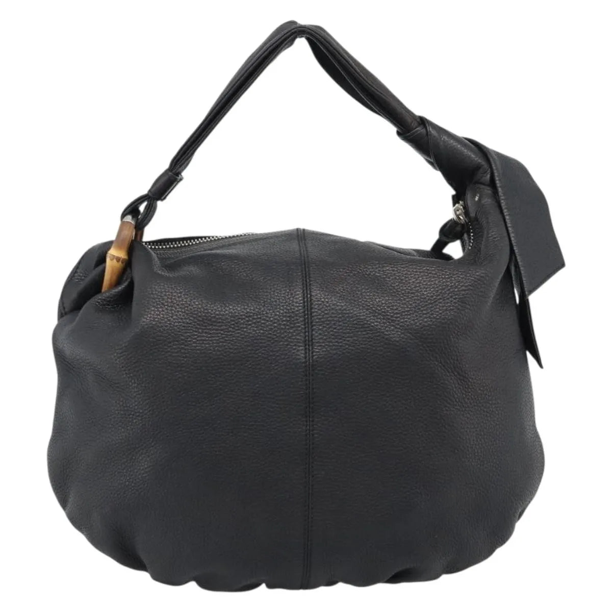 Gucci Vintage Bamboo Shoulder Nylon Black Leather Handbag (Pre-Owned)