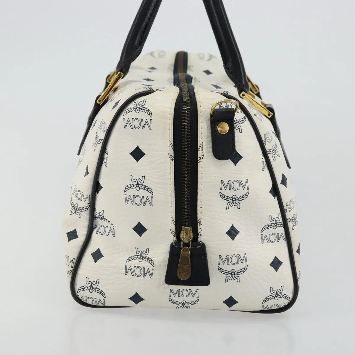 MCM Visetos Logogramme Leather White Leather Handbag (Pre-Owned)