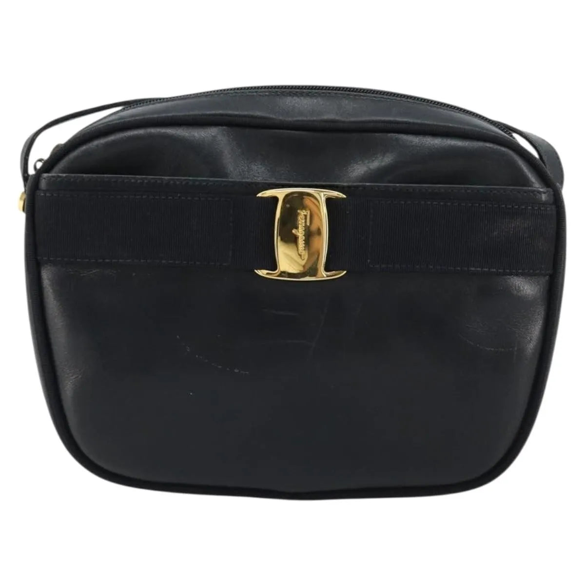 Salvatore Ferragamo Vala Leather Navy Leather Shoulder Bag Bag (Pre-Owned)