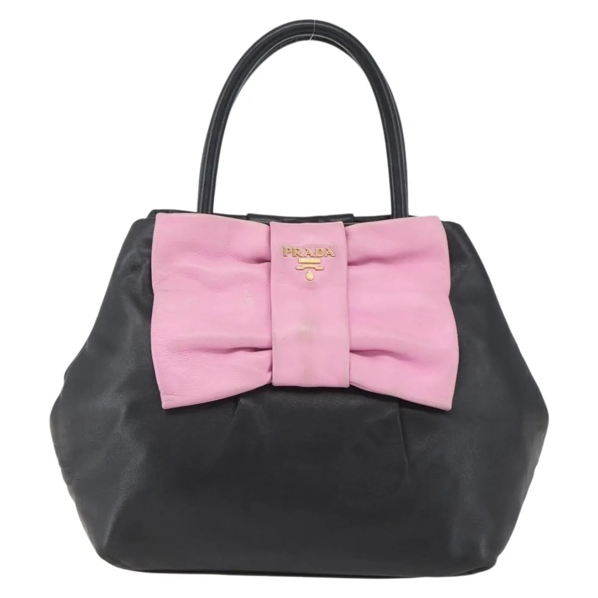 Prada Bow Tote Leather Black Leather Tote Bag Bag (Pre-Owned)