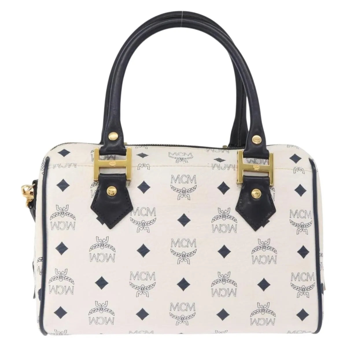 MCM Visetos Logogramme Leather White Leather Handbag (Pre-Owned)