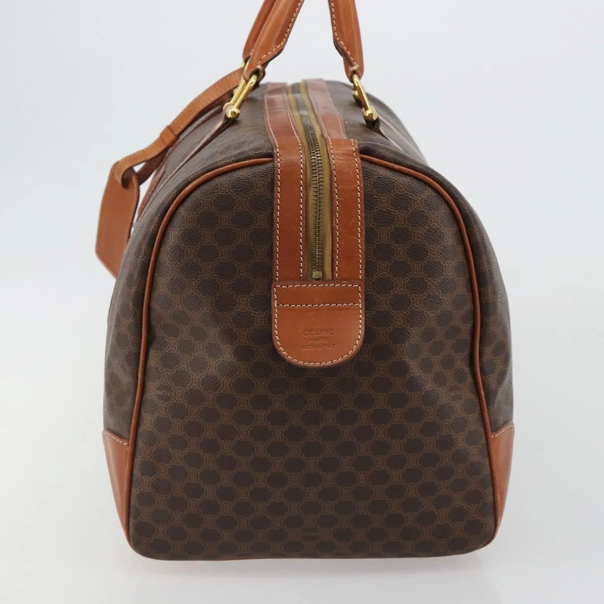 Celine Vintage Duffle Canvas And Leather Brown Canvas Travel Bag Bag (Pre-Owned)