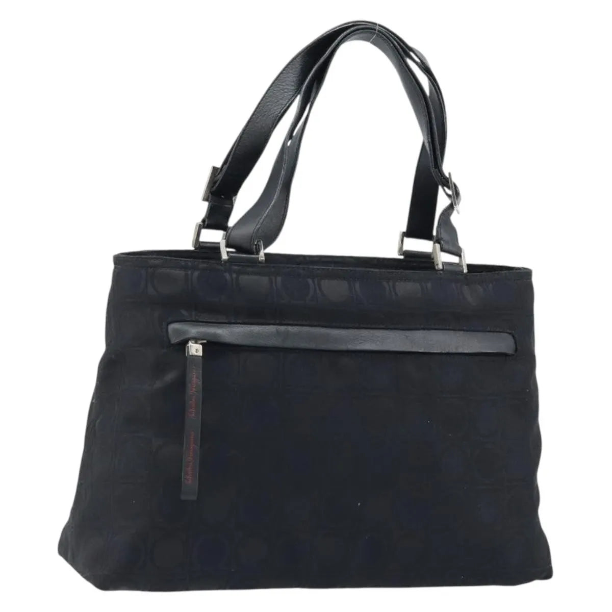 Salvatore Ferragamo Gancini Tote Gancini Canvas Black Nylon Tote Bag Bag (Pre-Owned)