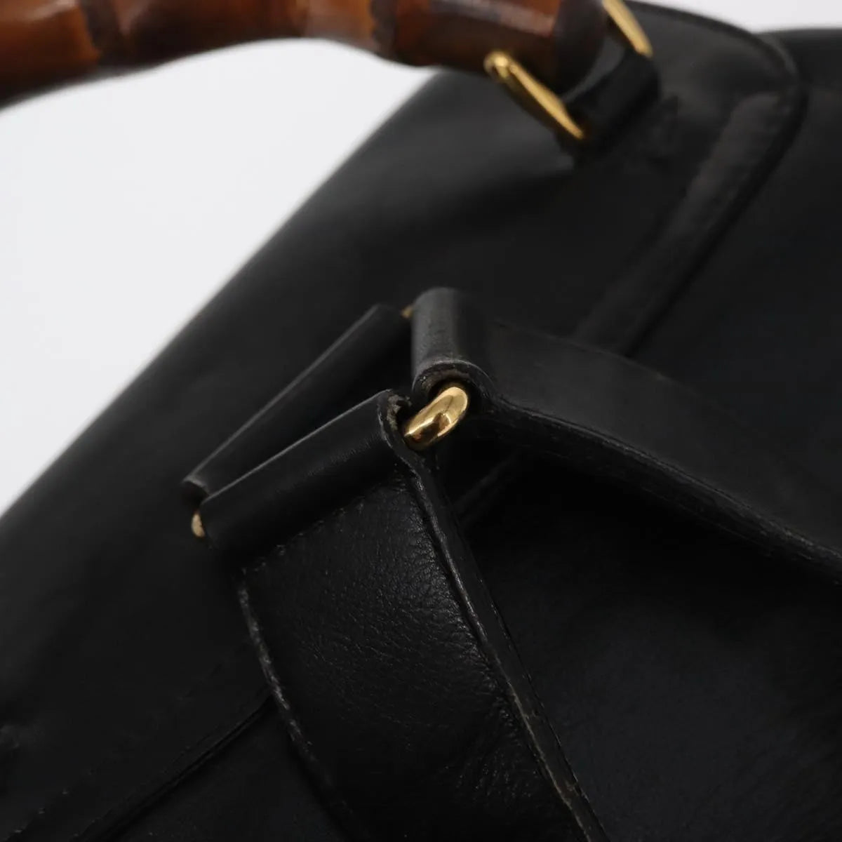 Gucci Vintage Bamboo Leather Black Leather Backpack Bag (Pre-Owned)