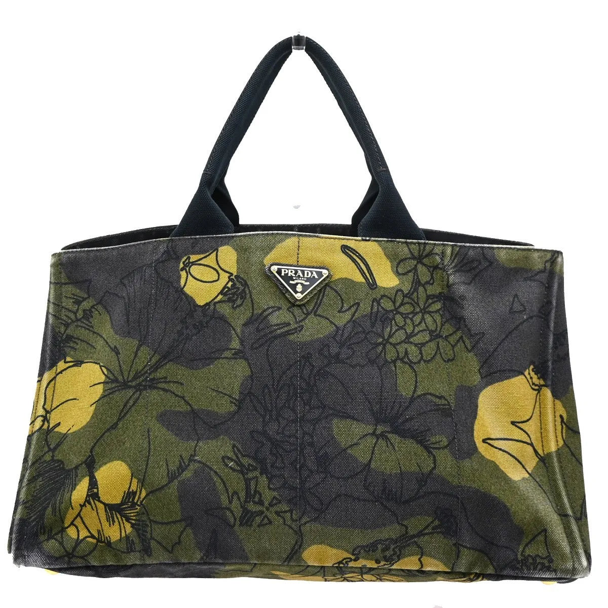 Prada Canapa Tote Printed Canvas Green Canvas Tote Bag Bag (Pre-Owned)