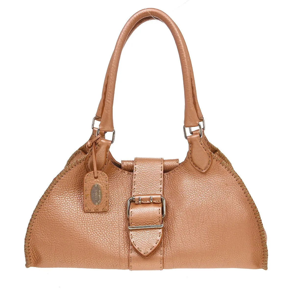Fendi Selleria Linda Satchel Pebbled Leather Pink Leather Handbag (Pre-Owned)