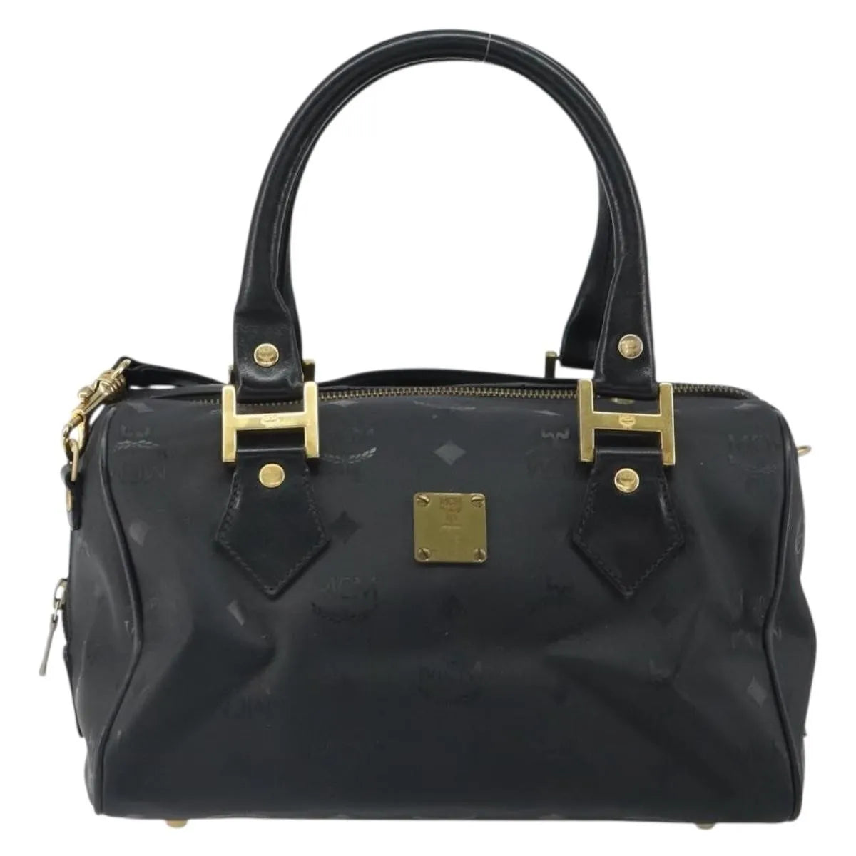 MCM Visetos Logogramme Canvas And Leather Black Canvas Handbag (Pre-Owned)