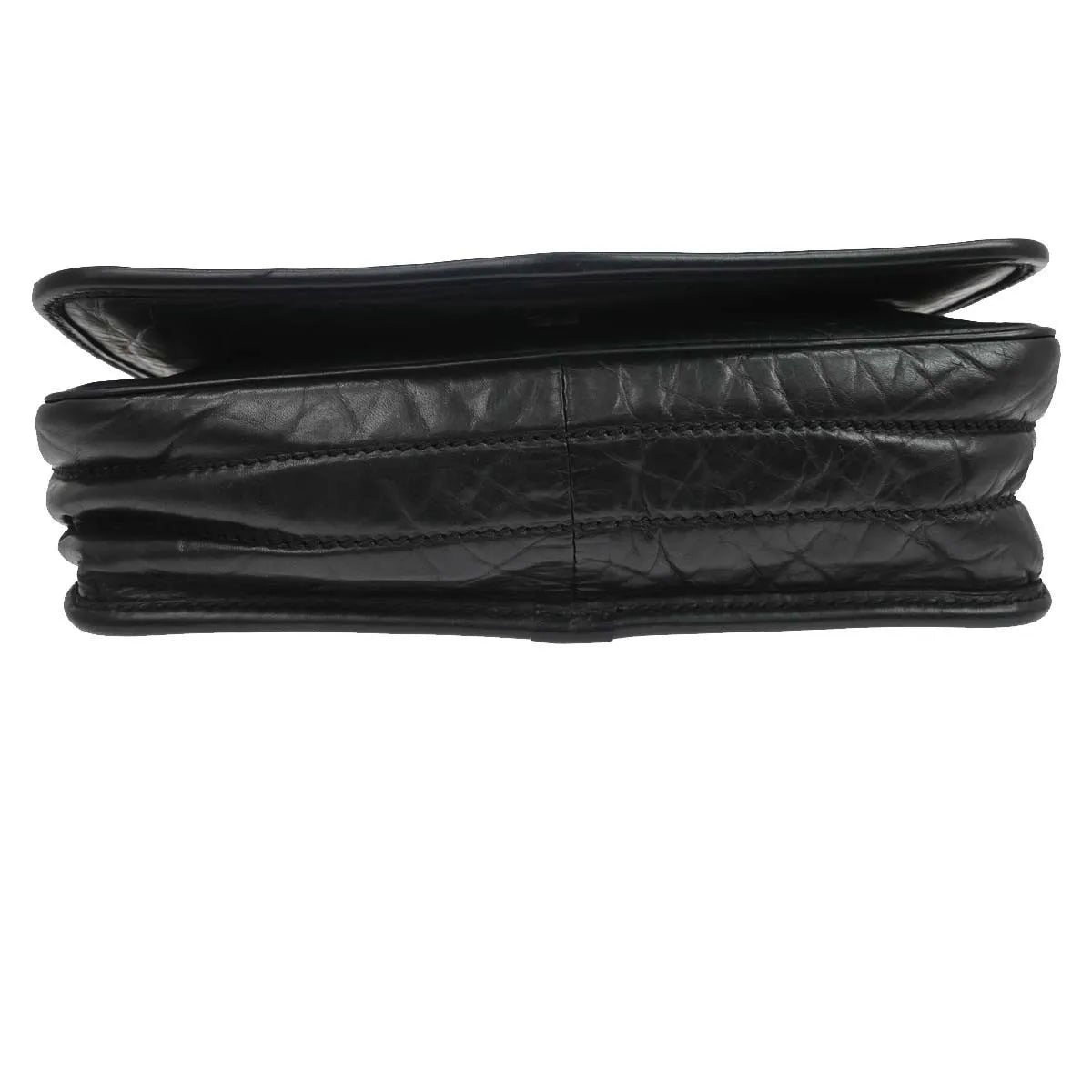 Chanel Vintage Logo Messenger Quilted Aged Calfskin Black Leather Shoulder Bag Bag (Pre-Owned)