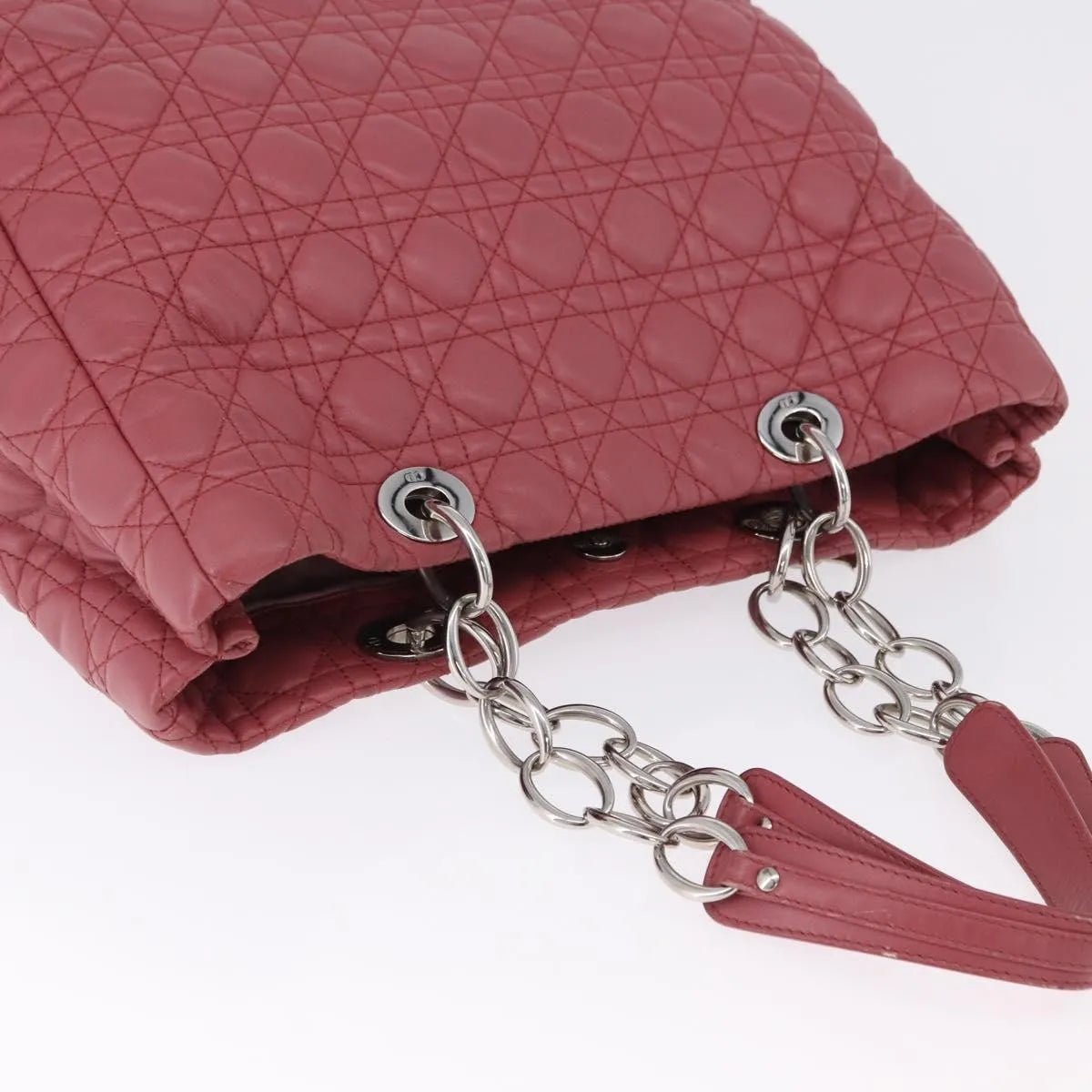 Christian Dior Soft Chain Tote Cannage Quilt Lambskin Pink Leather Handbag (Pre-Owned)