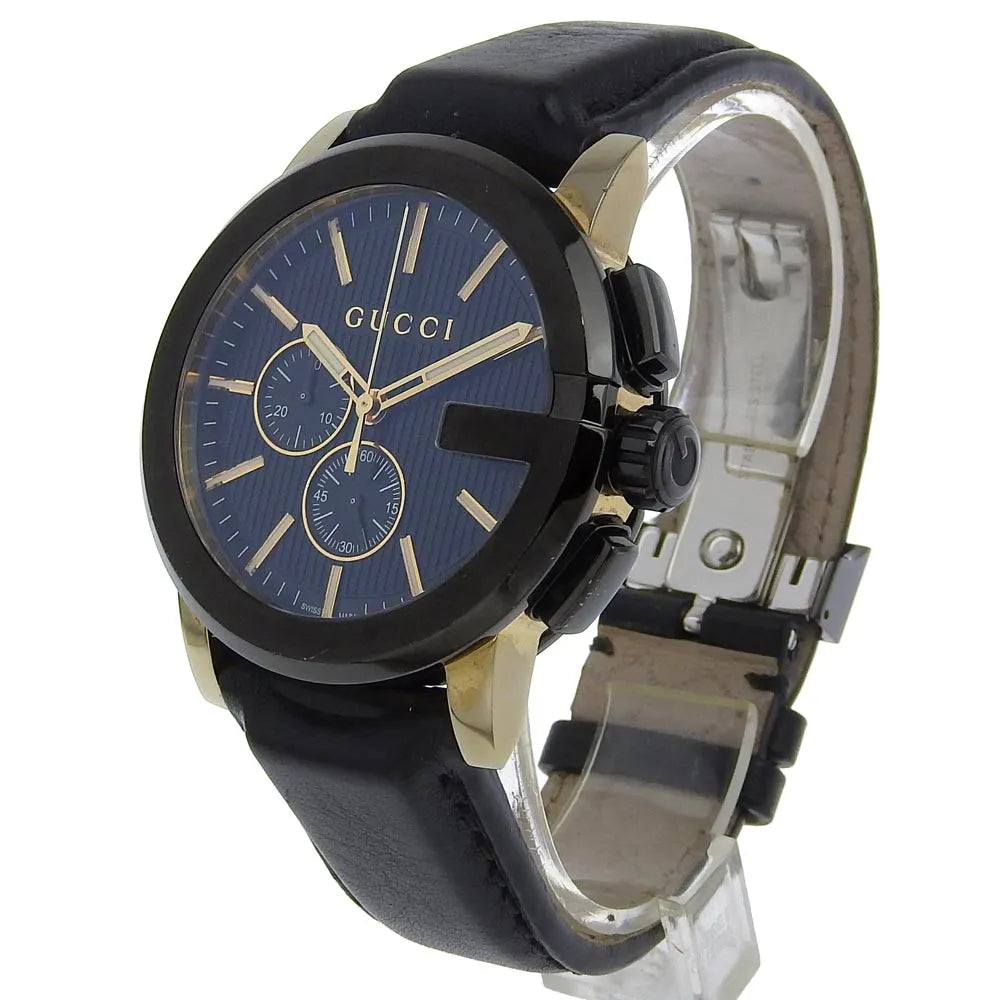 Gucci 101G Chronograph Quartz Watch Stainless Steel And Guccissima Leather With Diamond Markers Watch (Pre-Owned)