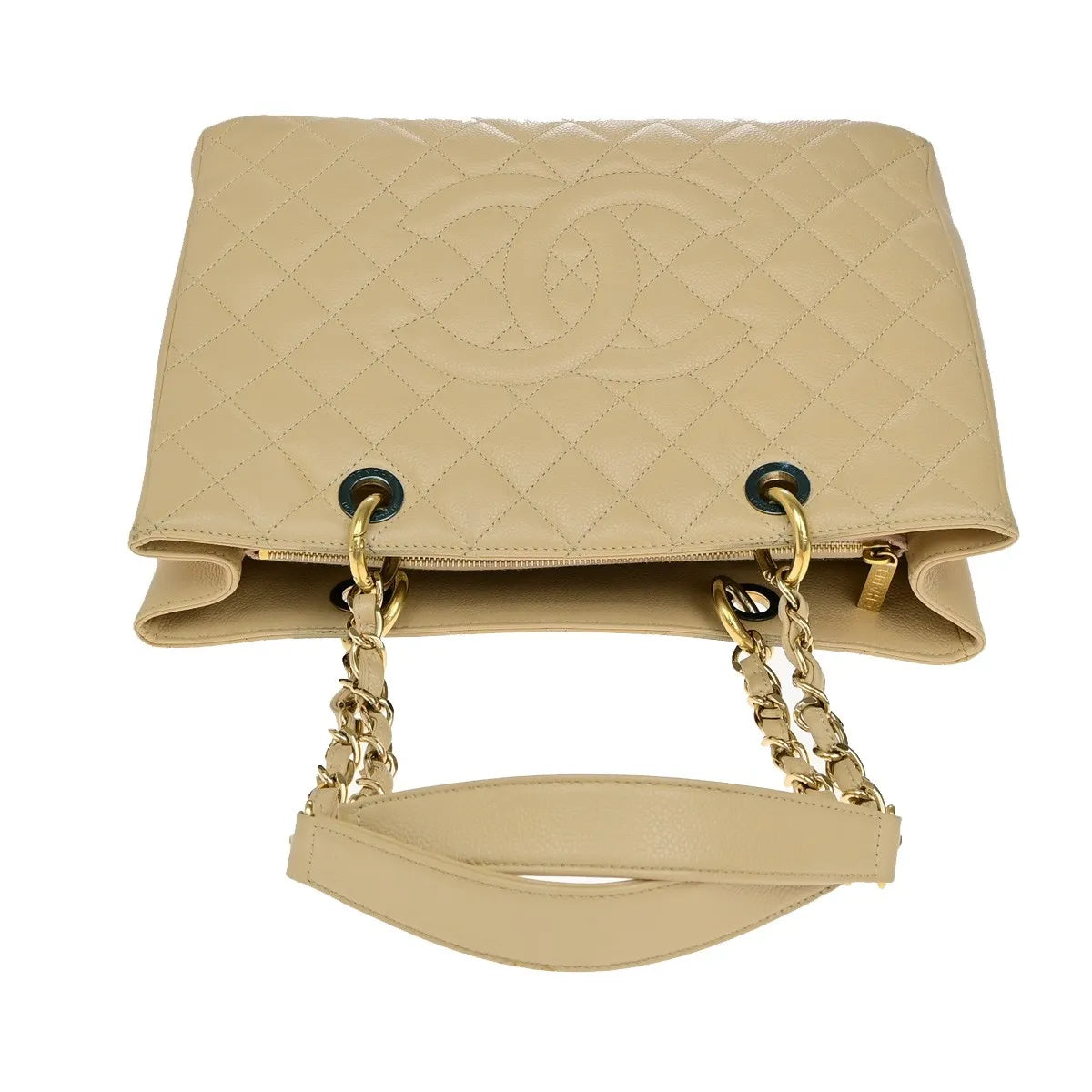 Chanel Grand Shopping Tote Quilted Caviar Beige Leather Tote Bag Bag (Pre-Owned)