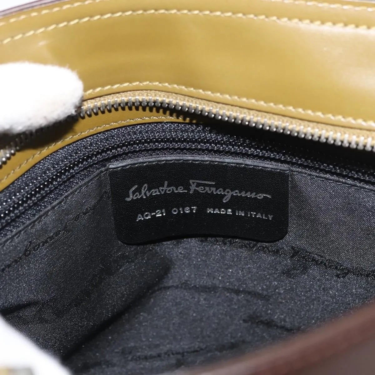 Salvatore Ferragamo Double Gancini Side Buckle Tote Patent Leather Brown Patent_Leather Handbag (Pre-Owned)