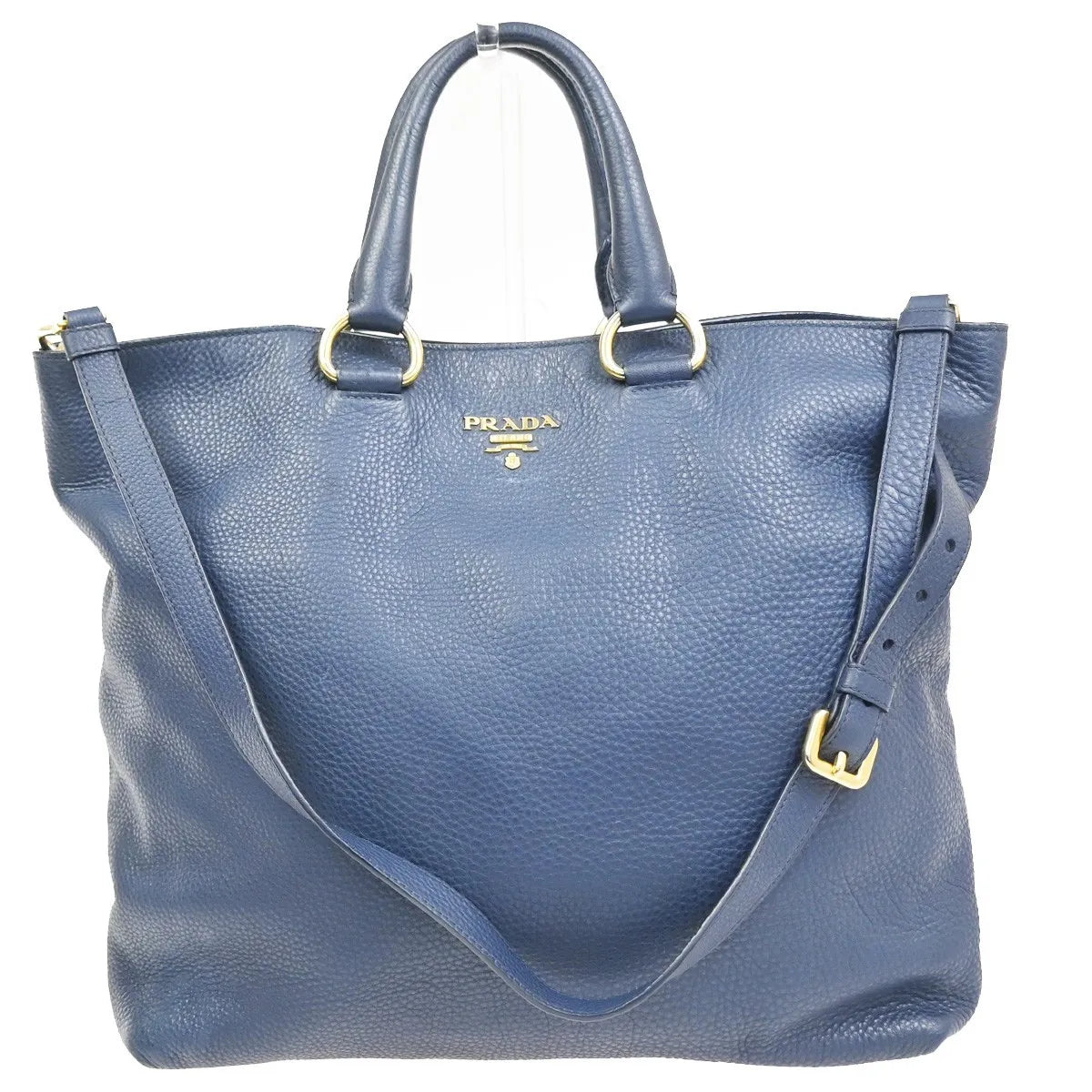 Prada Shopping Tote Vitello Daino Navy Leather Tote Bag Bag (Pre-Owned)