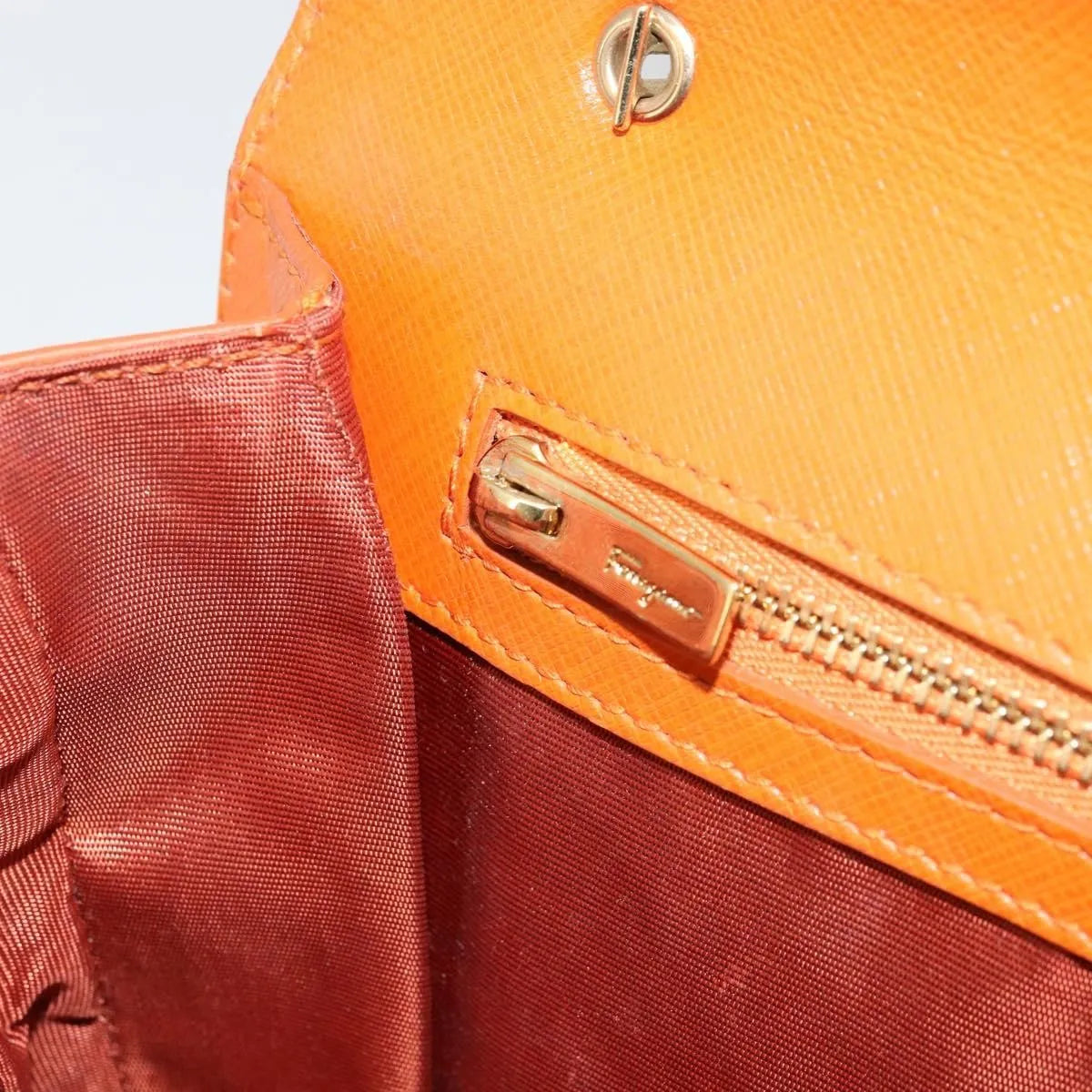 Salvatore Ferragamo Vara Bow Chain Clutch Leather Orange Leather Shoulder Bag Bag (Pre-Owned)
