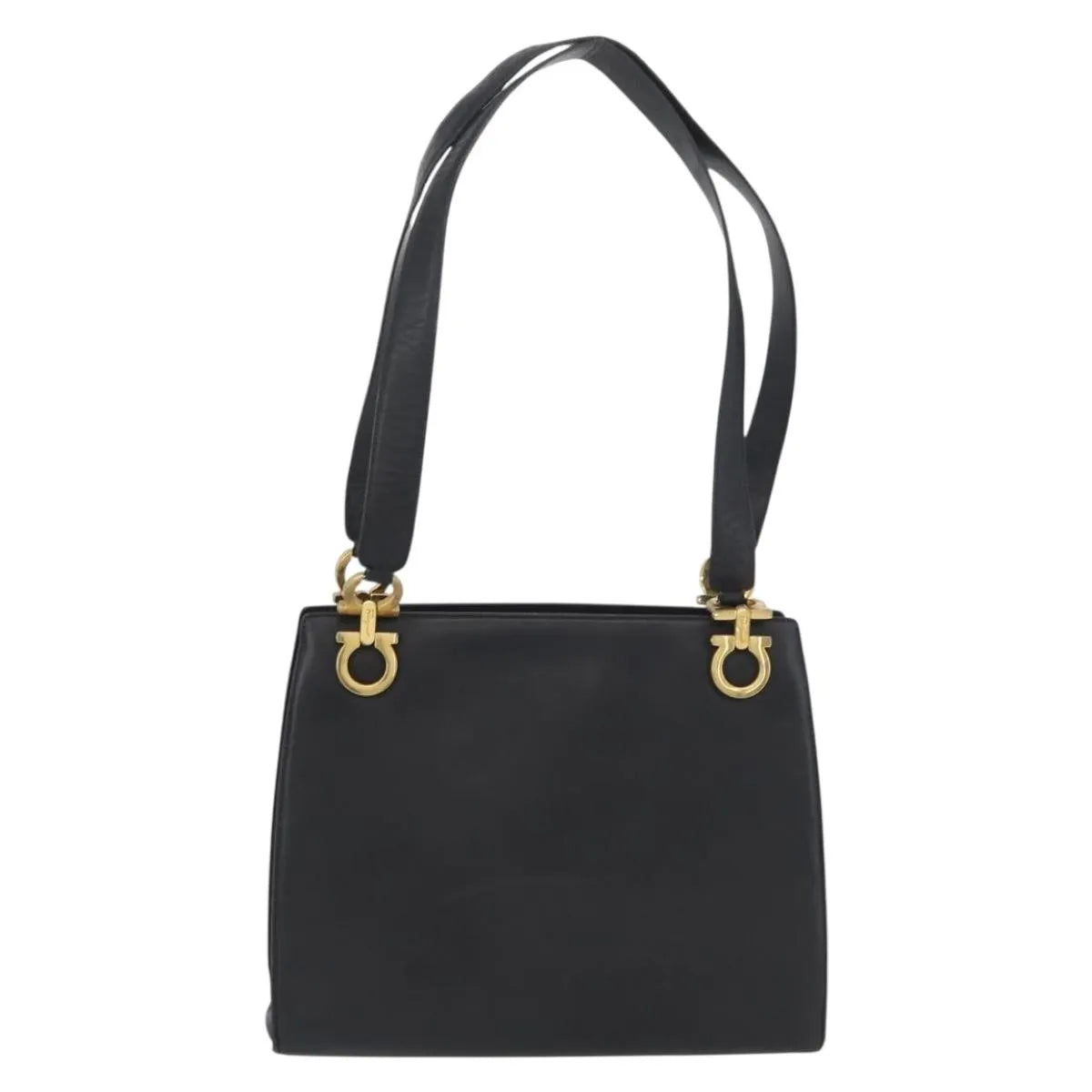 Salvatore Ferragamo Gancini Tote Leather Black Leather Tote Bag Bag (Pre-Owned)
