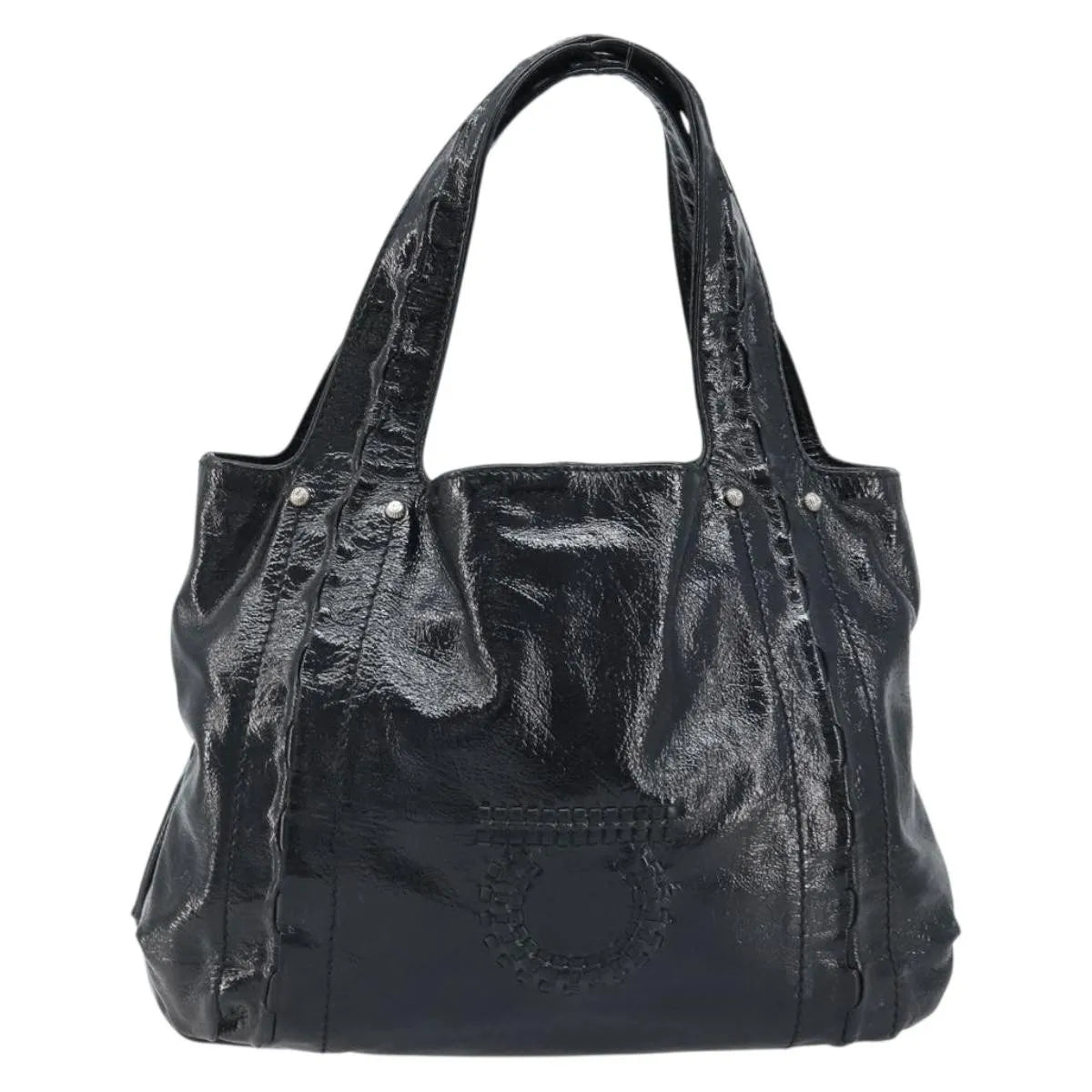 Salvatore Ferragamo Gancini Handle Tote Leather Black Leather Handbag (Pre-Owned)