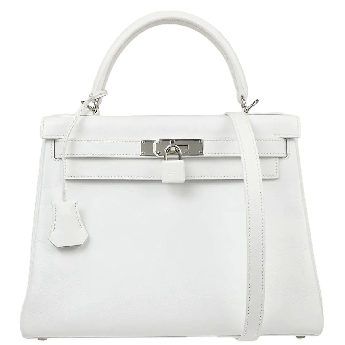 Hermes Kelly Handbag White Epsom With Palladium Hardware White Leather Handbag (Pre-Owned)