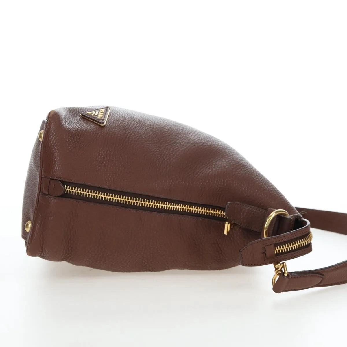 Prada Side Zip Hobo Soft Calf Brown Leather Shoulder Bag Bag (Pre-Owned)