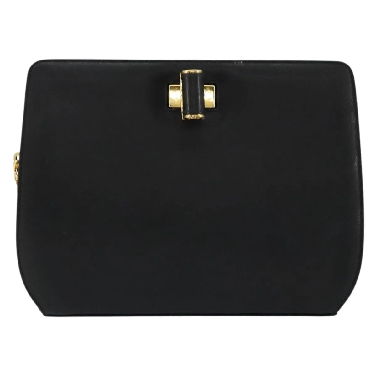 Salvatore Ferragamo Vintage Chain Leather Black Leather Shoulder Bag Bag (Pre-Owned)