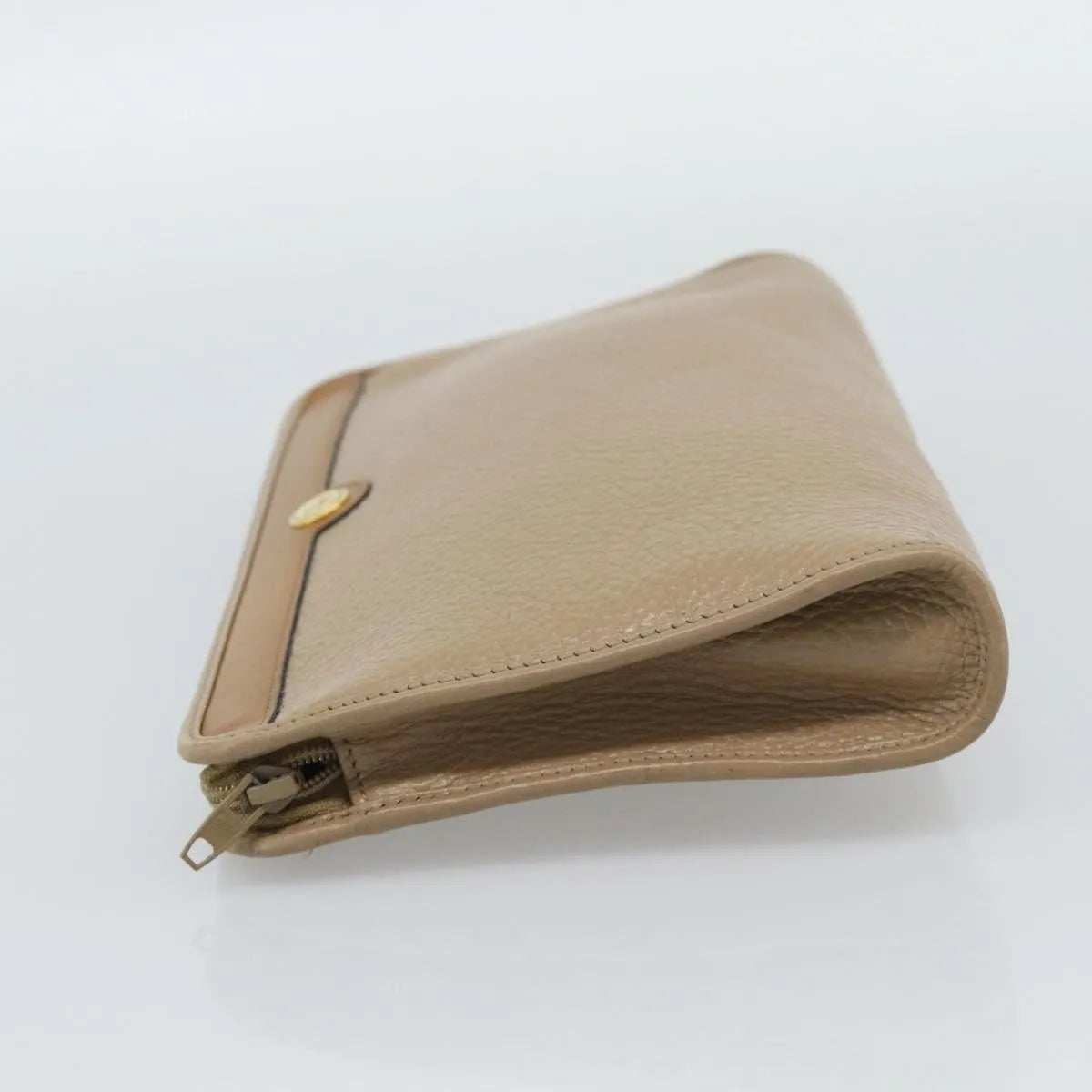 Christian Dior Vintage Zip Pochette Leather Beige Leather Clutche & Pouche Bag (Pre-Owned)