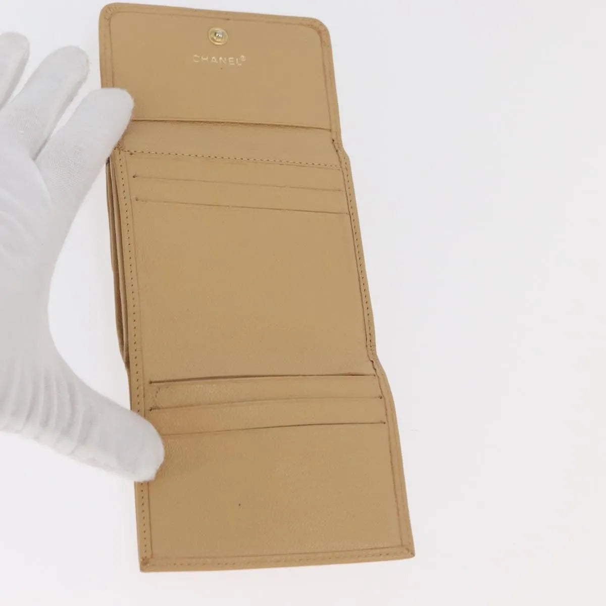 Chanel Cc Trifold Leather Beige Leather Wallets Accessory (Pre-Owned)