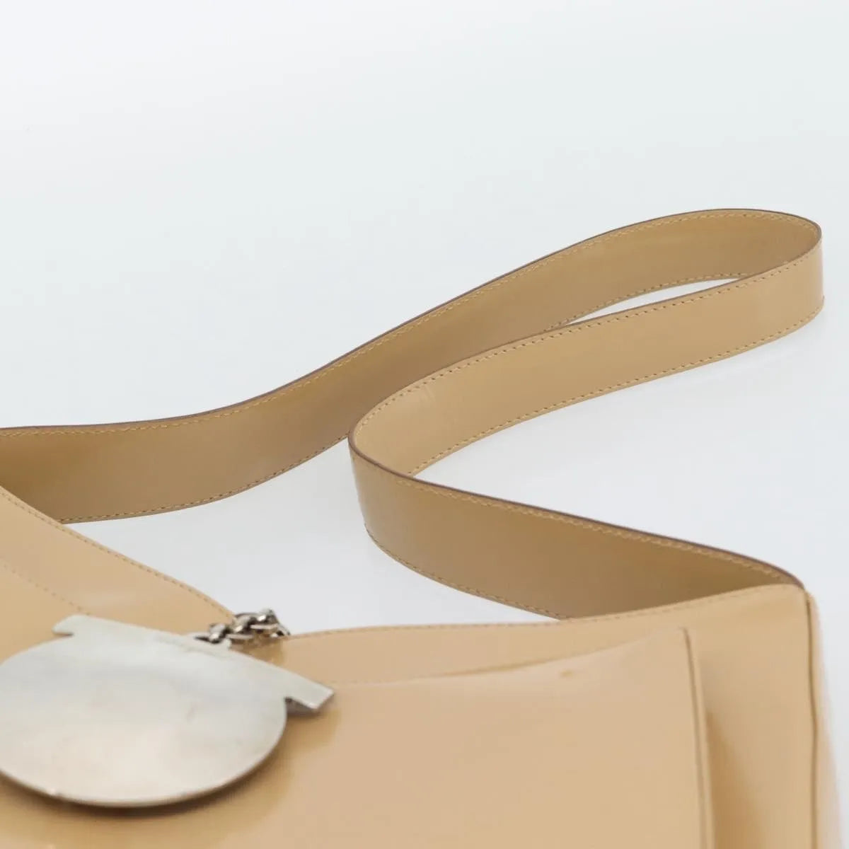Salvatore Ferragamo Gancini Patent Leather Beige Patent_Leather Shoulder Bag Bag (Pre-Owned)