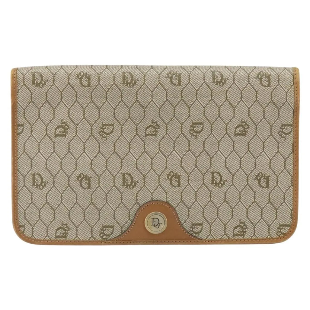 Christian Dior Vintage Honeycomb Clutch Canvas Beige Canvas Clutche & Pouche Bag (Pre-Owned)