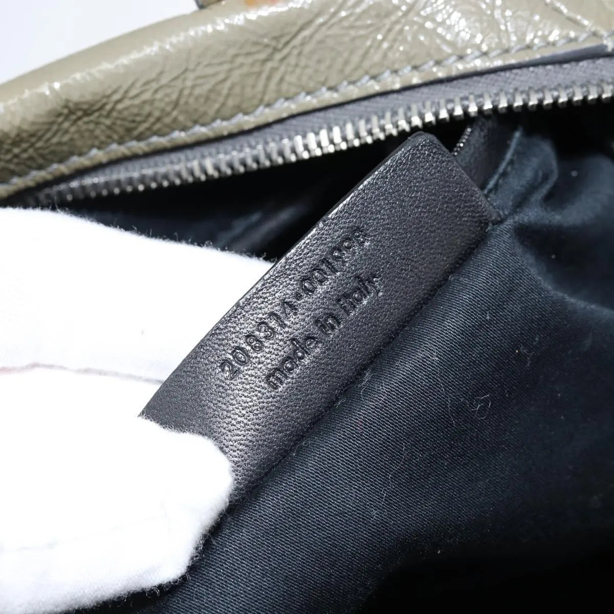 Saint Laurent Easy Y Satchel Patent Khaki Patent_Leather Handbag (Pre-Owned)