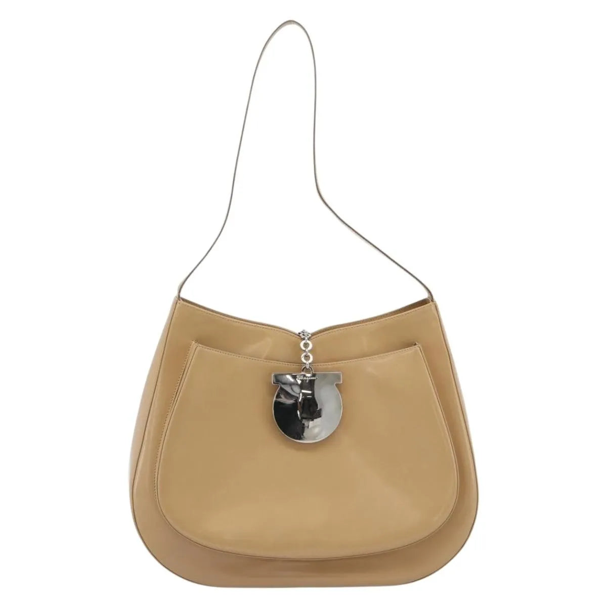 Salvatore Ferragamo Gancini Patent Leather Beige Patent_Leather Shoulder Bag Bag (Pre-Owned)