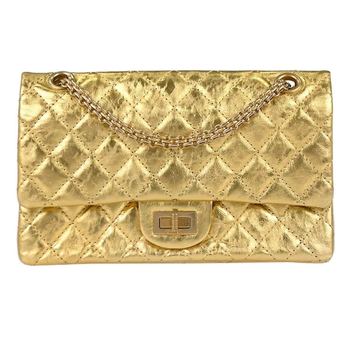 Chanel Reissue 2.55 Flap Metallic Leather Gold Calfskin Handbag (Pre-Owned)