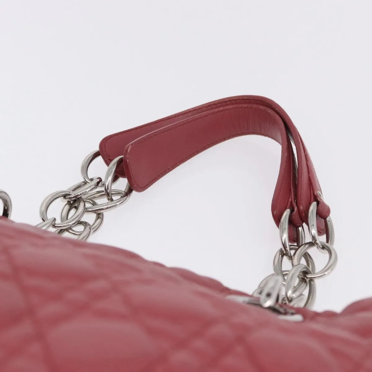 Christian Dior Soft Chain Tote Cannage Quilt Lambskin Pink Leather Handbag (Pre-Owned)