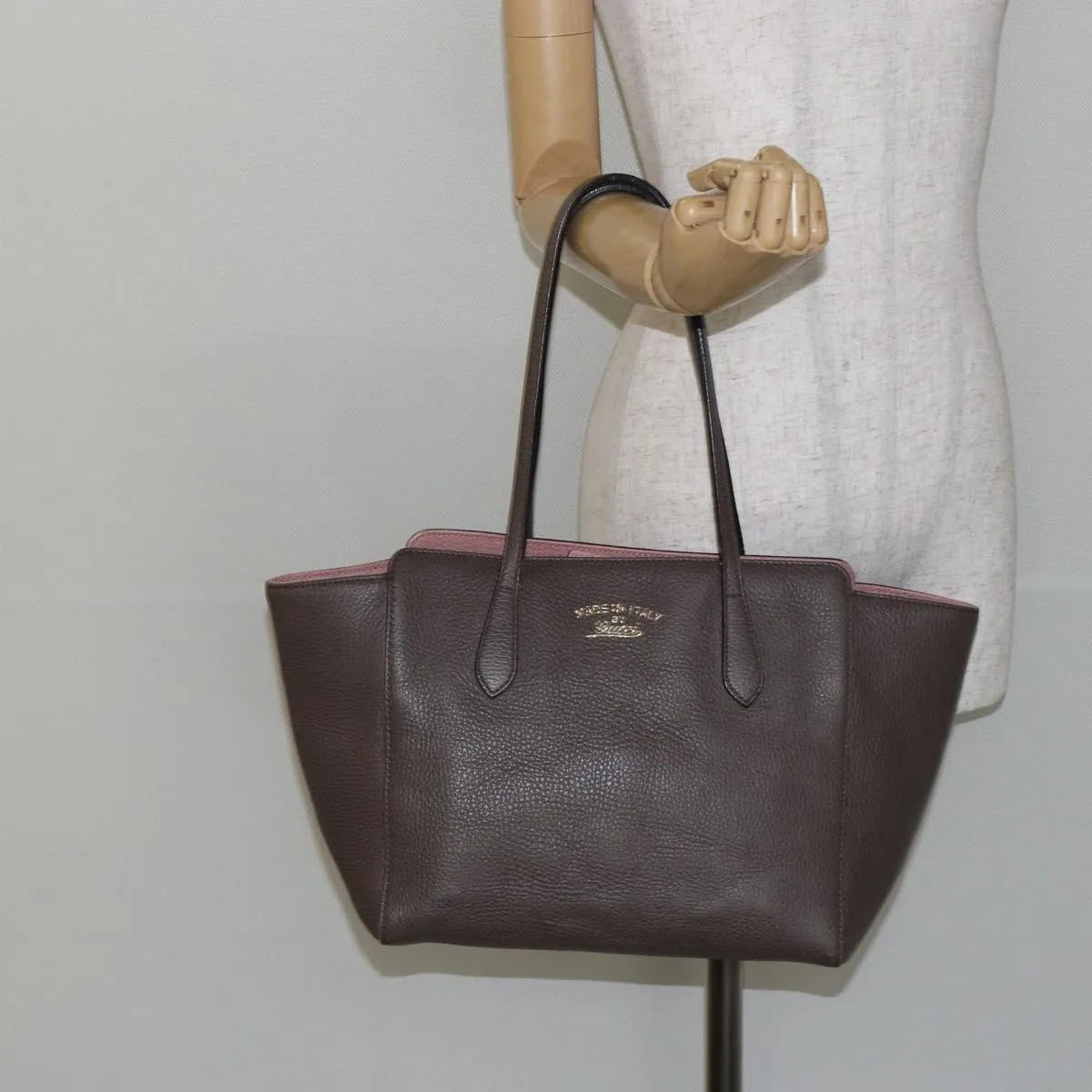 Gucci Swing Tote Leather Gray Leather Tote Bag Bag (Pre-Owned)