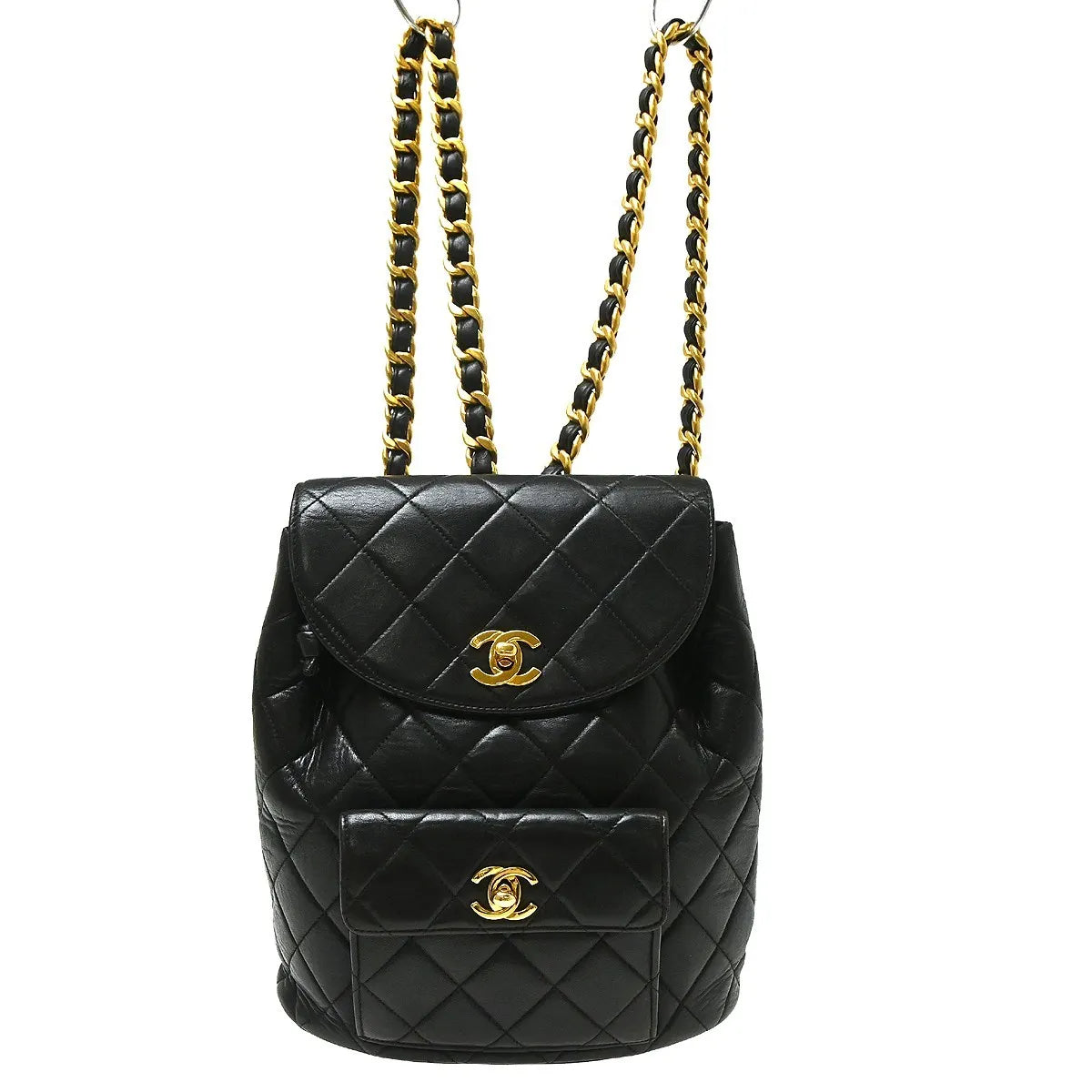 Chanel Duma Drawstring Quilted Leather Black Leather Backpack Bag (Pre-Owned)
